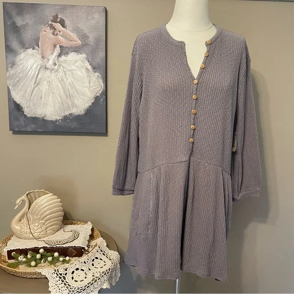 Free People Beach Dusty Lavender Blossom Cotton Ribbed Knit Dress Oversized NWT - Picture 2 of 8